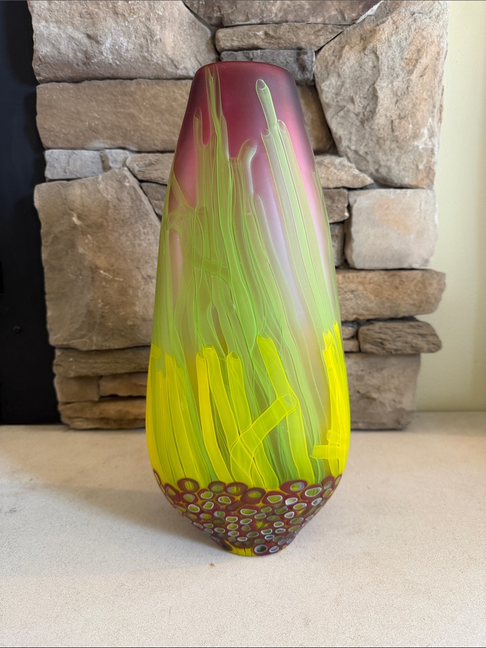 Green/Red Fan Vase by David Leppla